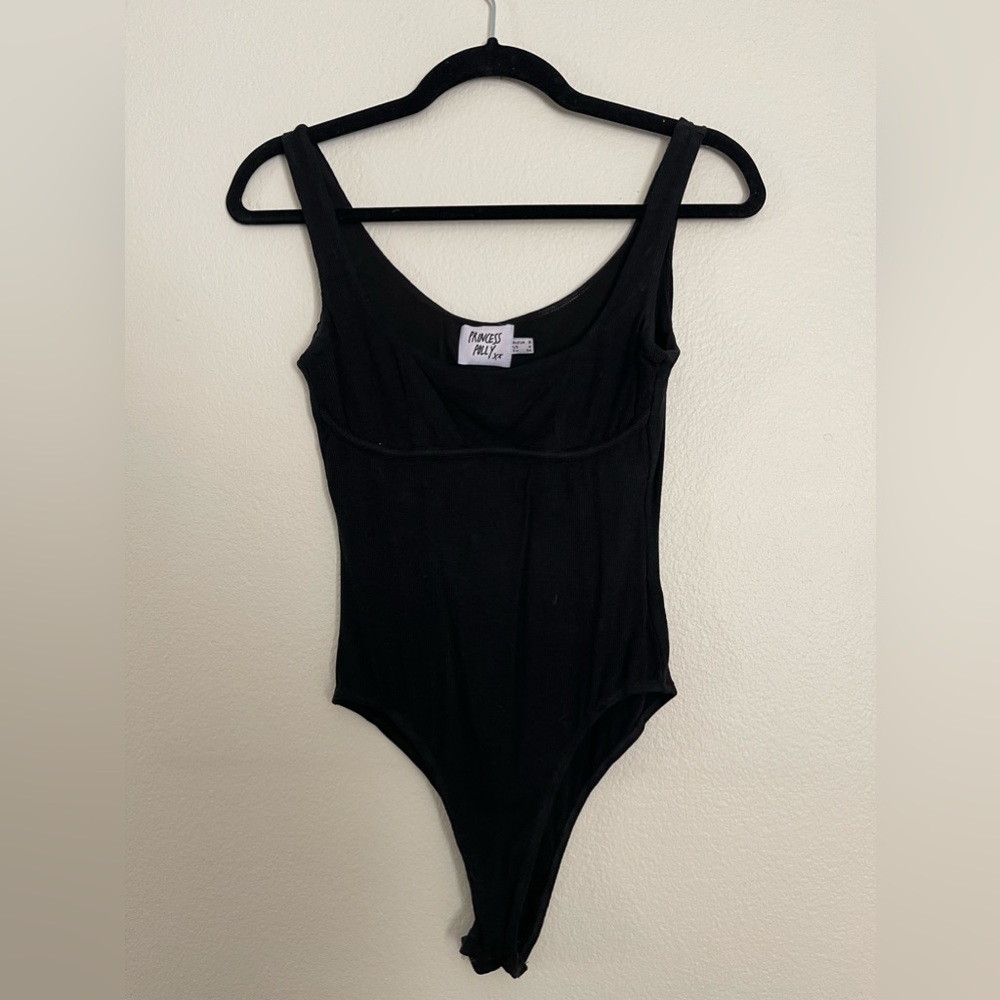 Black bodysuit with piping detail